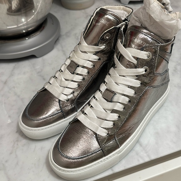 Zadig & Voltaire Shiny Silver High-Top Sneakers